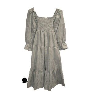 R.Vivimos Off-Shoulder Puff Sleeve Smocked Ruffle GREEN WHITE Dress Sz. S NEW